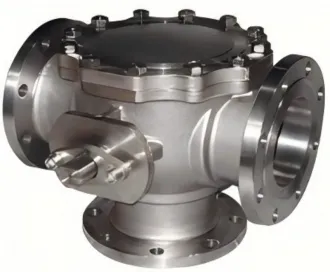Biphasic steel three-way ball valve, three-way ball valve, ball valve