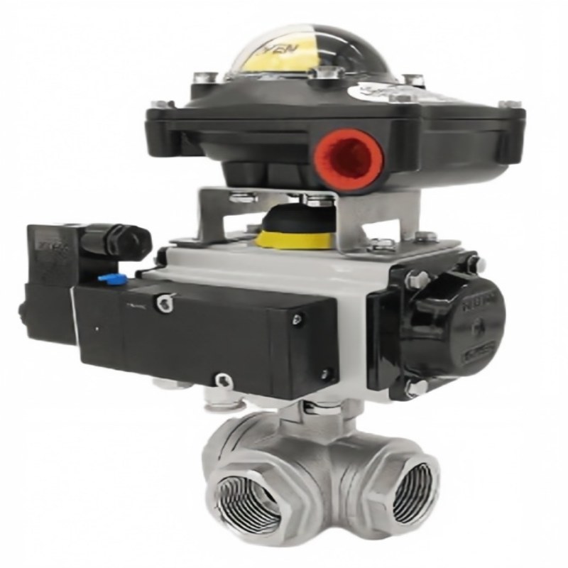 Pneumatic three-way threaded ball valve, three-way threaded ball valve, three-way ball valve