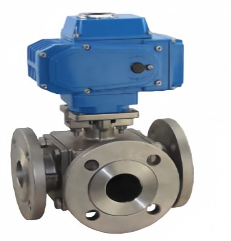 Electric cast steel three-way flanged ball valve, electric flanged ball valve
